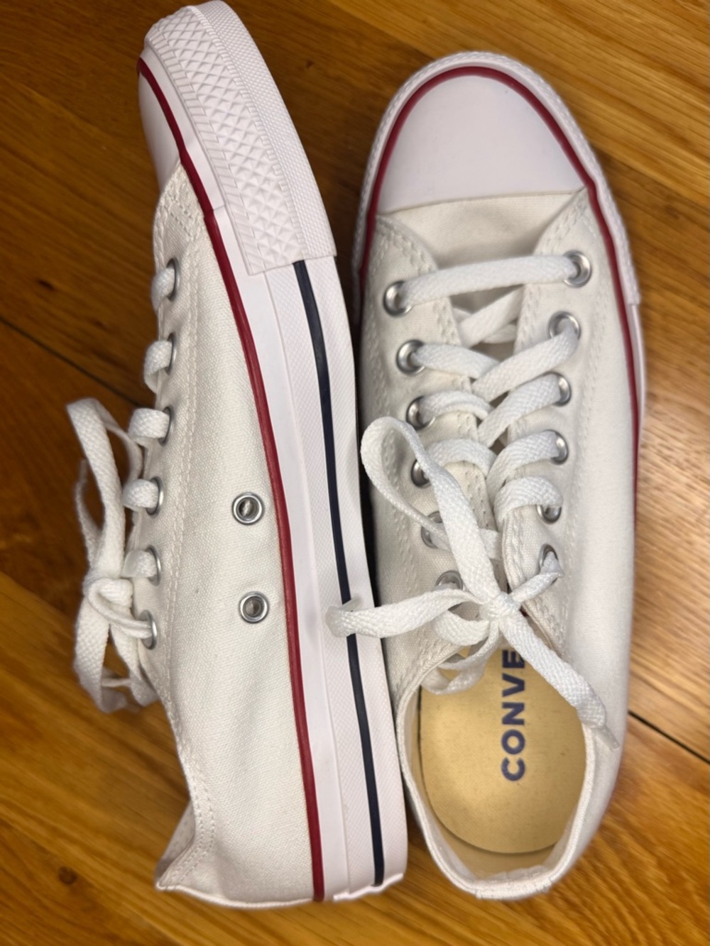 Converse White Low-Top Canvas Sneakers with Red Trim Size 8 Women’s - Picture 2 of 5